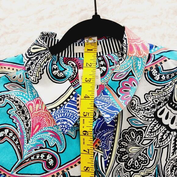 Blouse Size XL Pink Teal Stripe Resort Paisley Artcore Flamboyant Psychedelic - Picture 6 of 16
